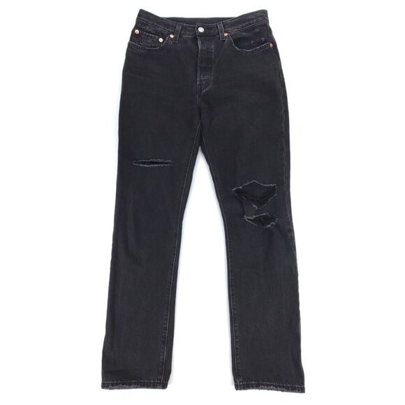 LEVIS 501 Straight Jeans 90s High Waisted Western Distressed Black Denim 27x30 - Picture 1 of 10